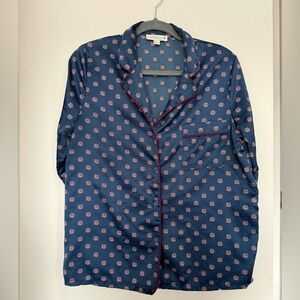Luxury feel navy blue satin button up pajama top intimates small petite